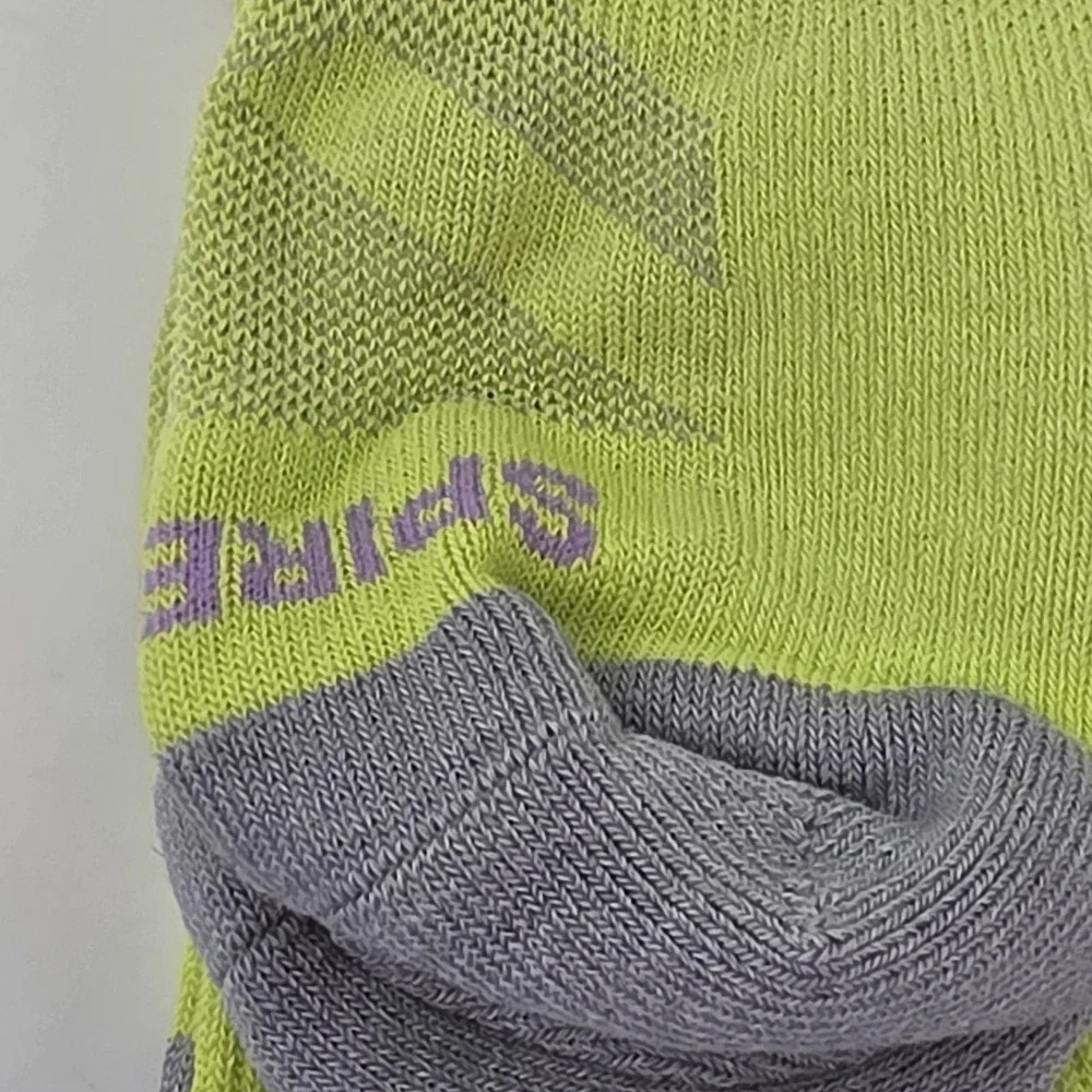 New! SpireSnug Crew Targeted Cushion Coolmax Hiking Socks Neon Yellow Gray Large